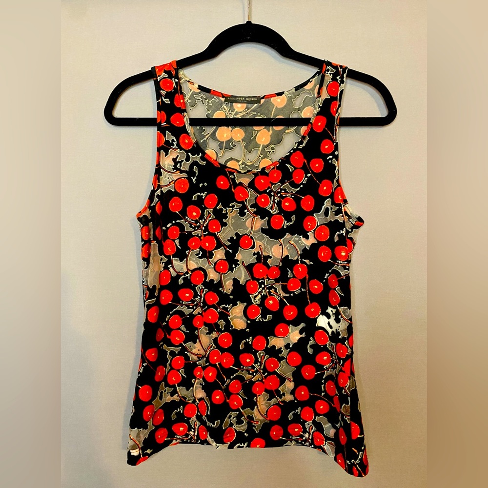 Alexander McQueen Cherry Print burnout fabric sexy fit tank RARE